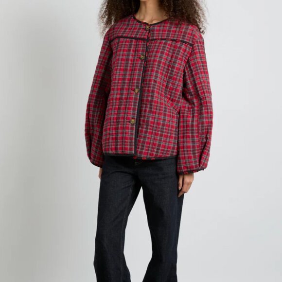 NWOT Damson Madder Macy Quilted Jacket - Red Check US 12 UK 16 - Picture 2 of 8